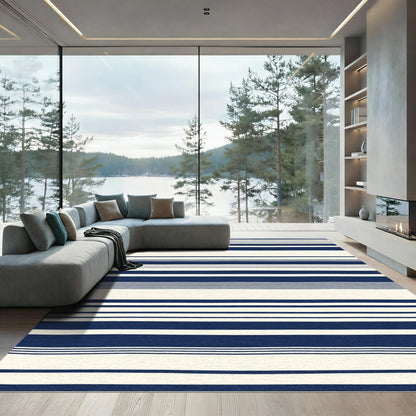 Rich Navy Cream Horizontal Stripe Rug