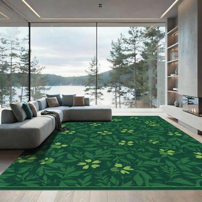 Dark Green Floral Vine Arrangement Rug