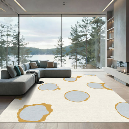 Abstract Mustard Blue Cloud Shapes Rug