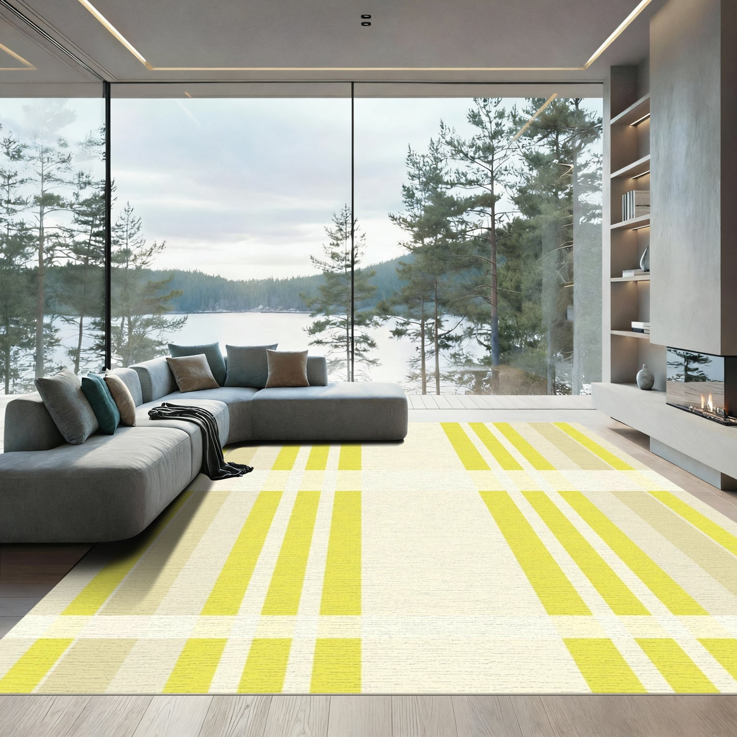 Classic Yellow Stripe Plaid Rug