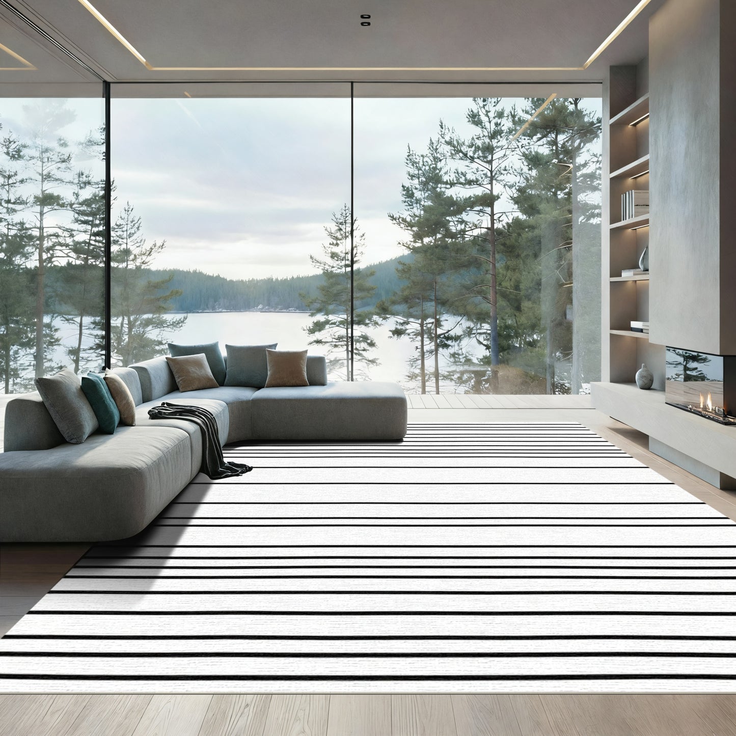 Hand Drawn Black White Lines Rug
