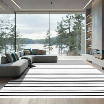 Hand Drawn Black White Lines Rug