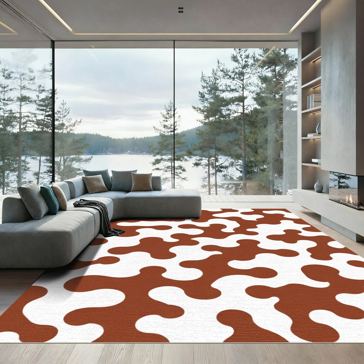 Brown White Organic Abstract Blend Rug