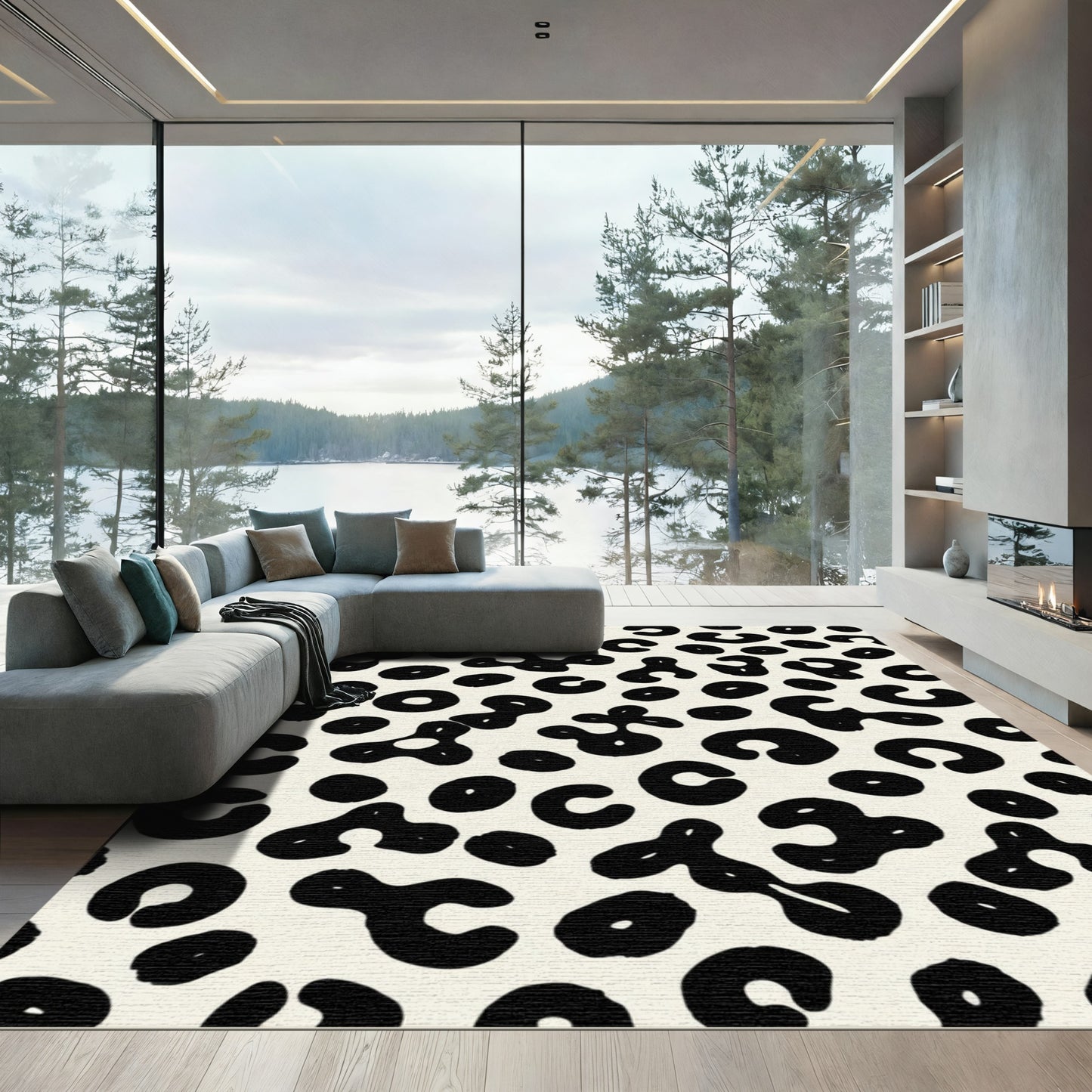 Monochromatic Spots Abstract Contemporary Rug