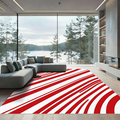 Bold Red White Diagonal Stripes Rug