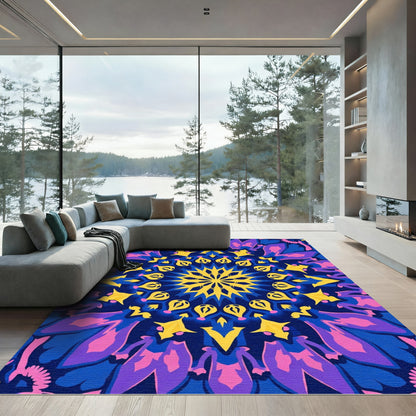 Radiant Blue Yellow Mandala Bloom Rug