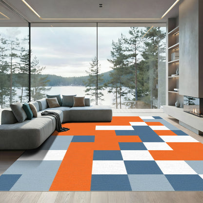 Orange Blue Gray Abstract Squares Rug