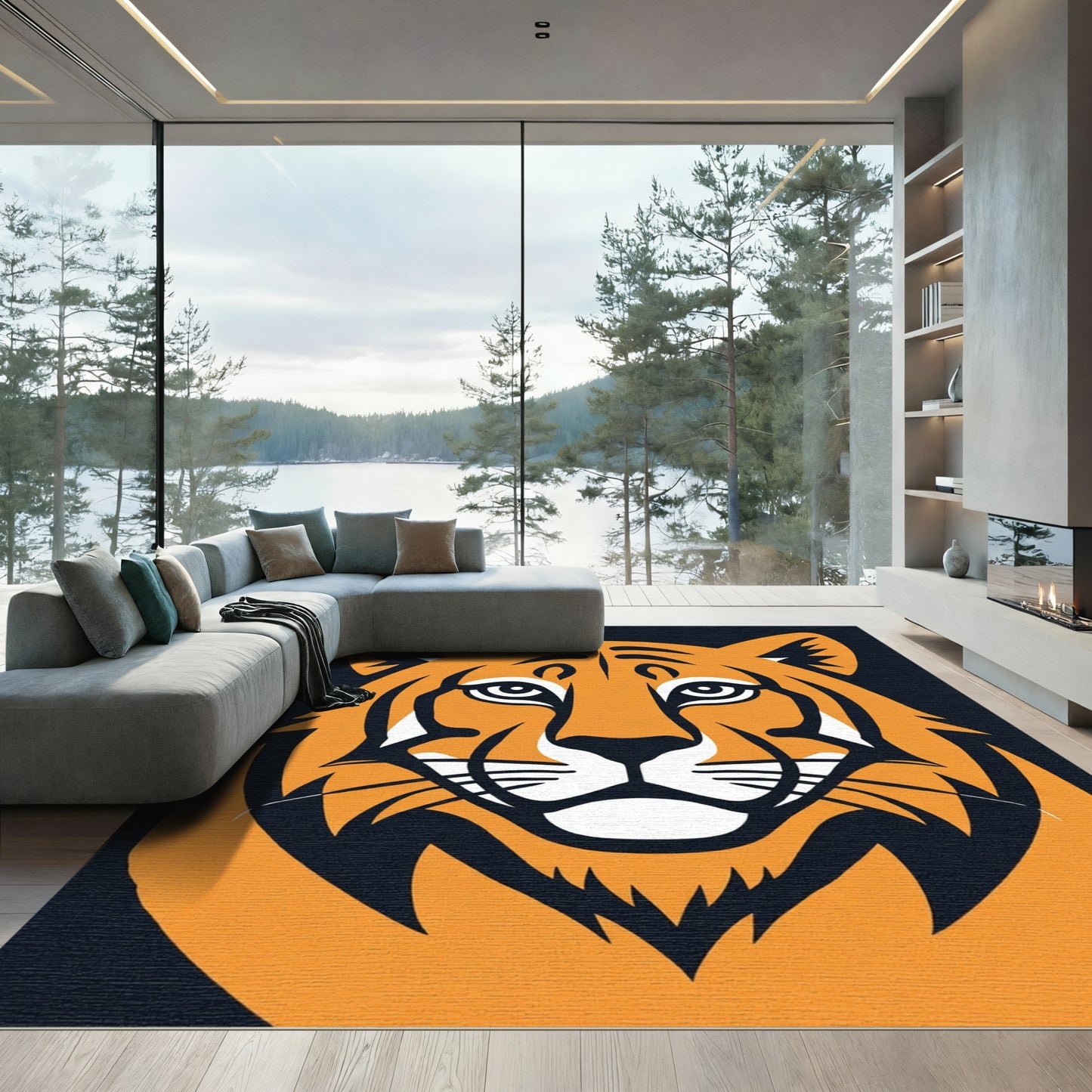 Bold Orange Tiger Face Rug