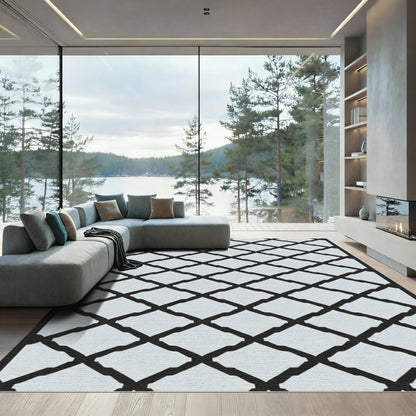 Monochrome Intersecting Diamond Grid Rug