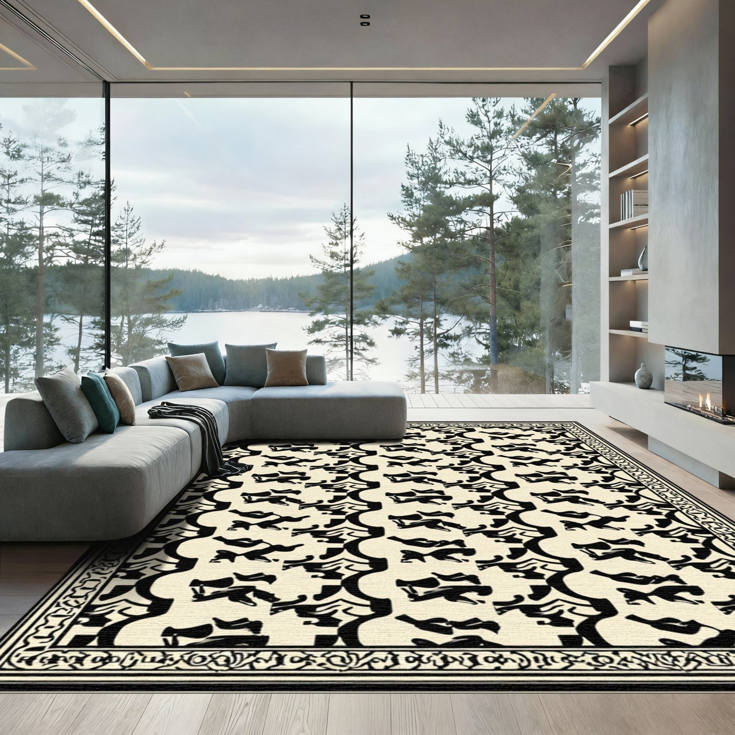 Black Ivory Abstract Arch Motif Rug