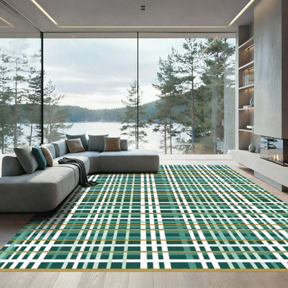 Teal Gold White Plaid Check Rug