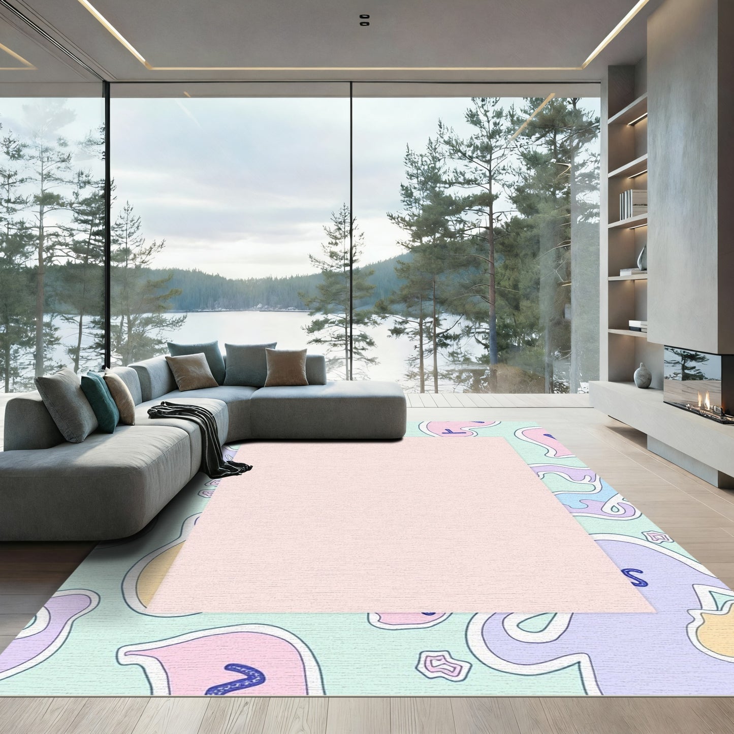 Pastel Abstract Blob Outline Rug