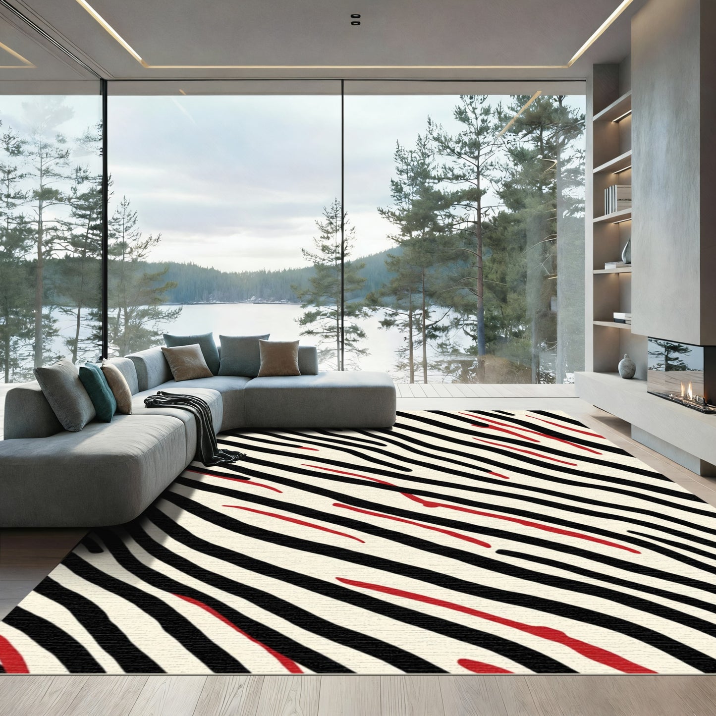 Bold Red Zebra Stripe Lines Rug