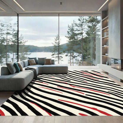 Bold Red Zebra Stripe Lines Rug