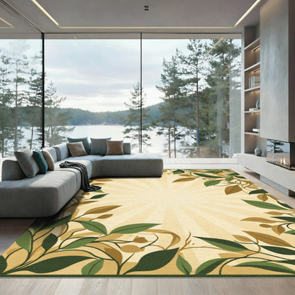 Earthy Green Leafy Vines Radiance Rug