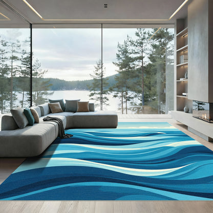 Cool Blue Aquatic Swirls Rug