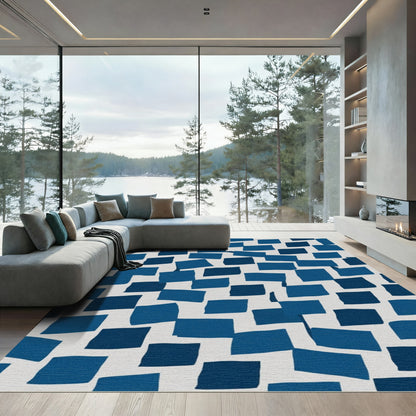 Navy Blue Geometric Block Rug