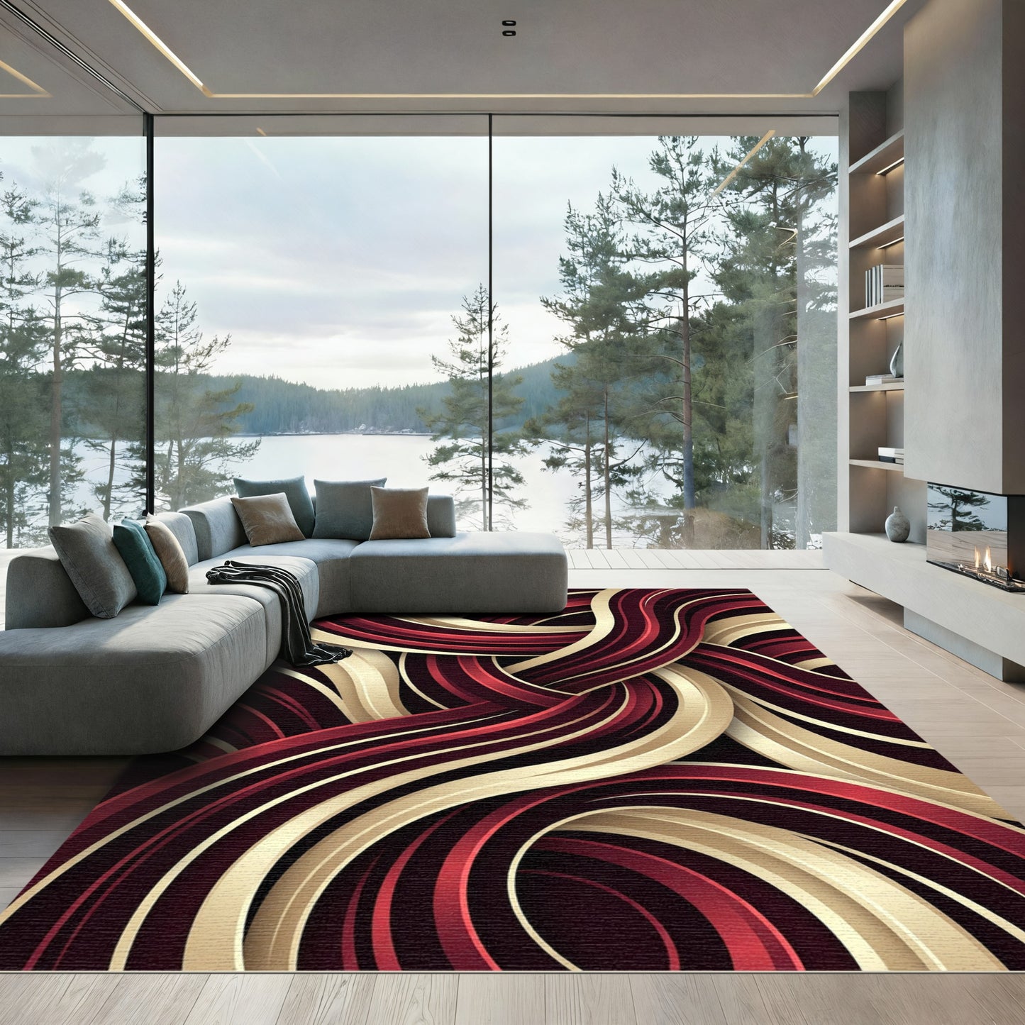 Crimson Gold Intertwined Swirls Rug