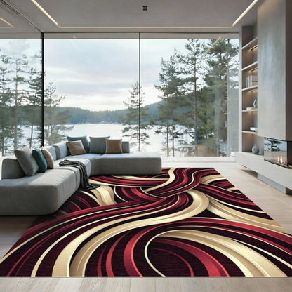 Crimson Gold Intertwined Swirls Rug
