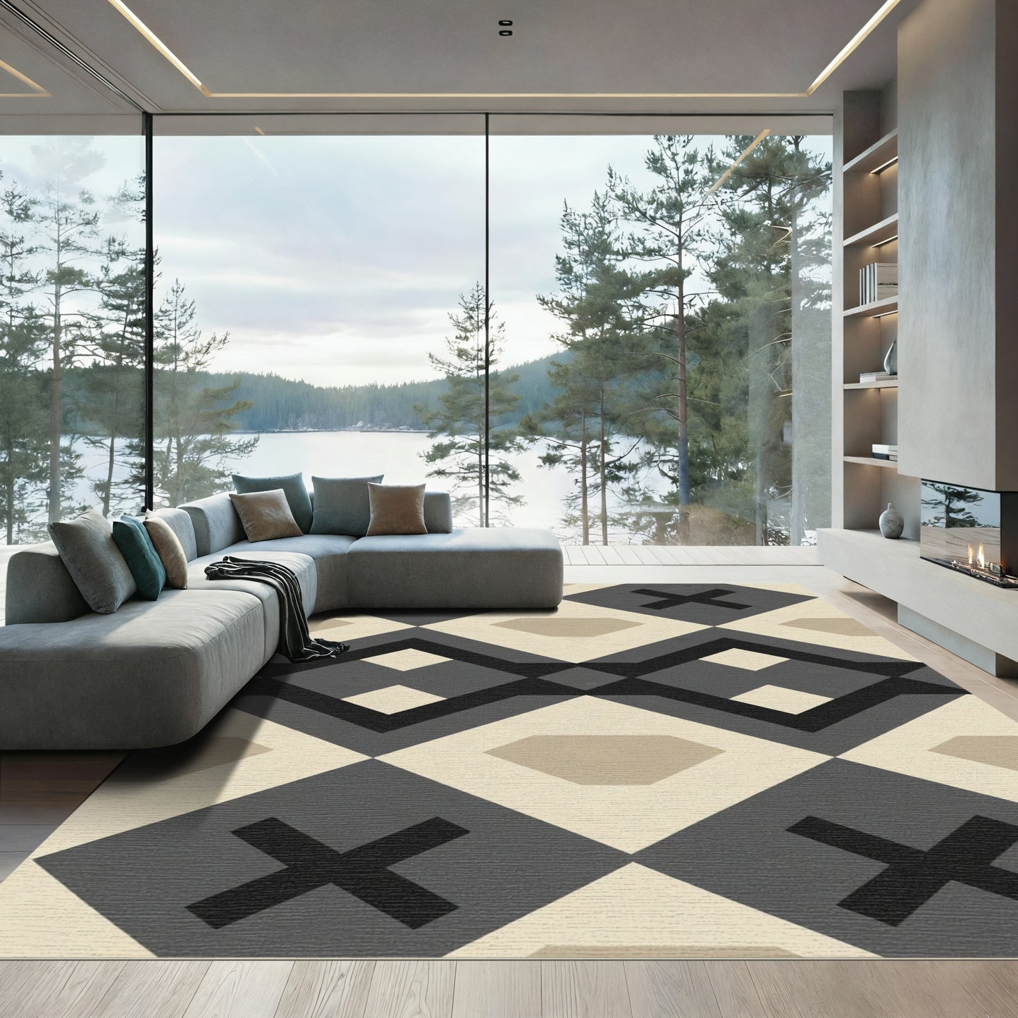 Modern Geometric Diamond X Rug