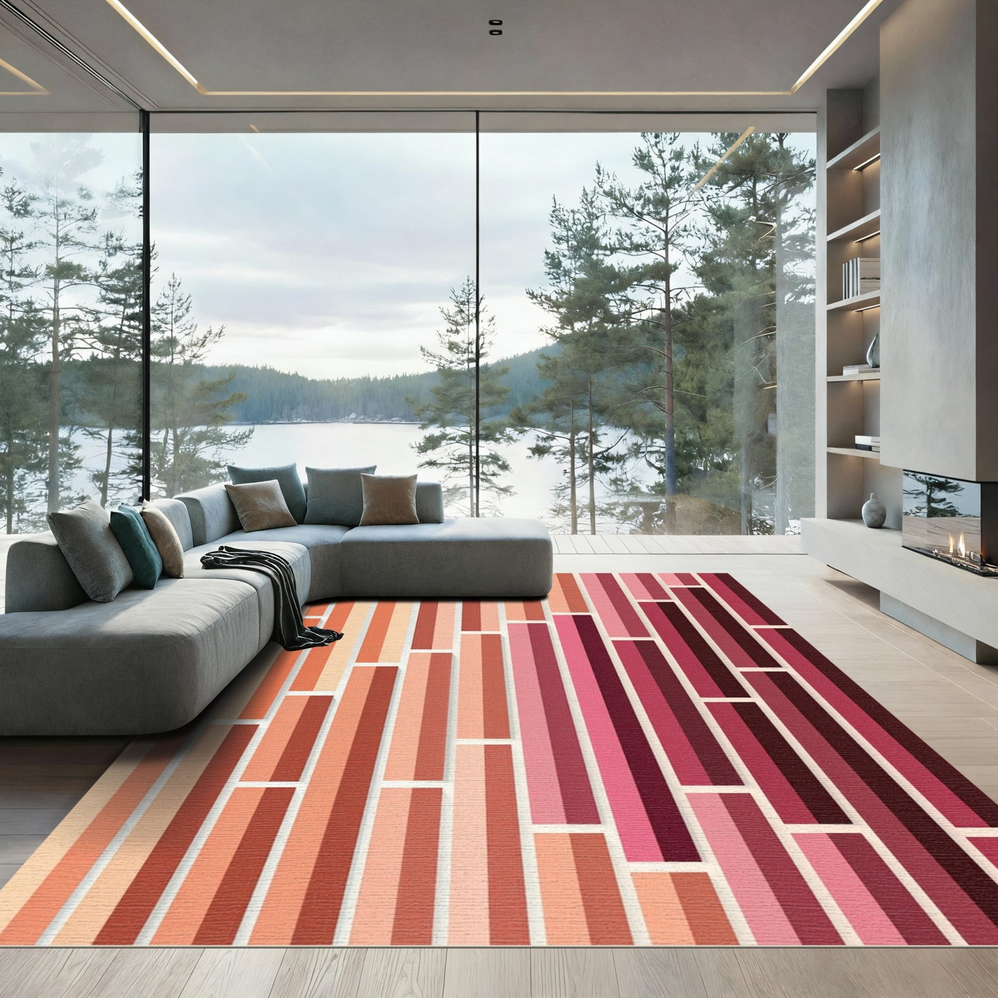 Gradient Pink Orange Vertical Bars Rug