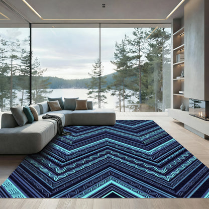 Deep Blue Tribal Zigzag Stripe Rug