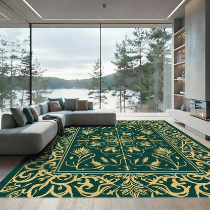 Emerald Gold Vine Scroll Medallion Rug