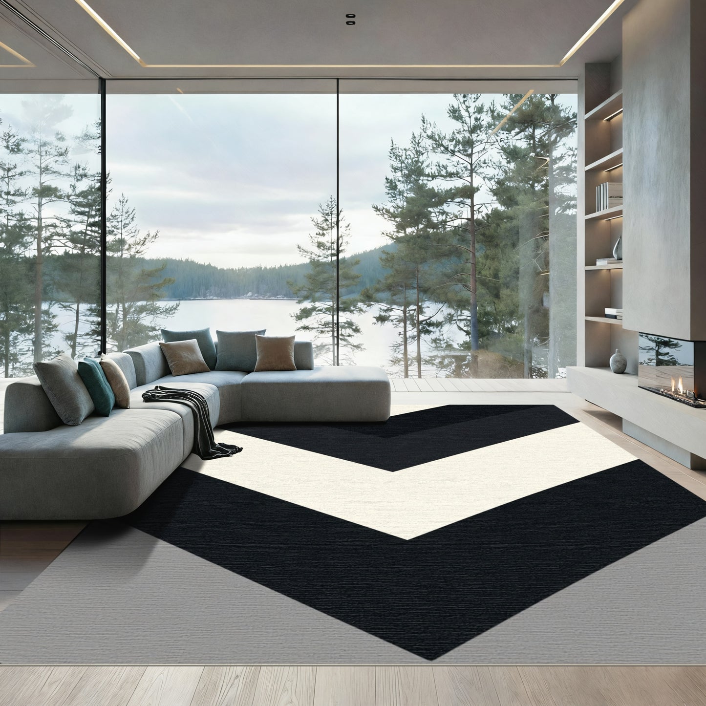 Monochromatic Chevron Geometric Statement Rug