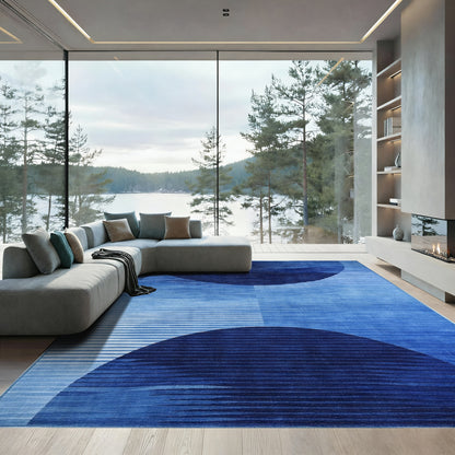 Navy Dual Striped Semicircles Rug