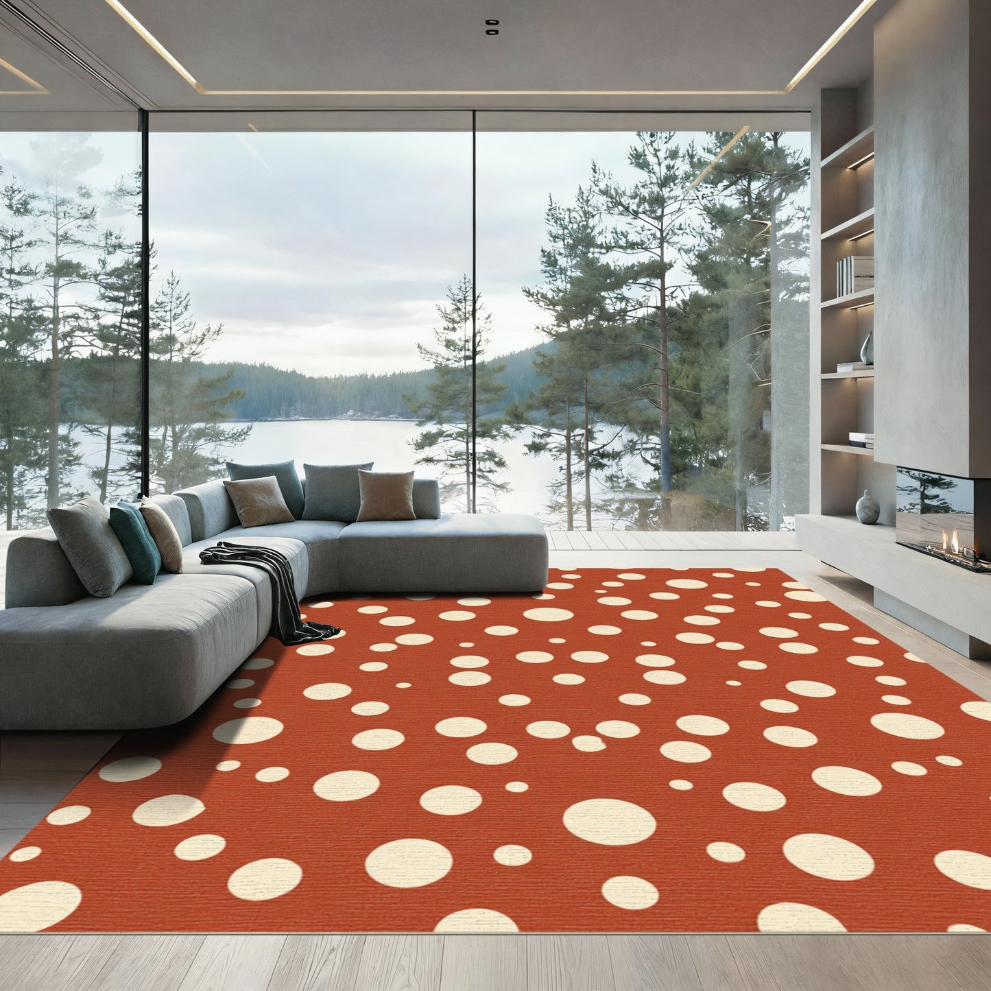 Terracotta Cream Speckled Circle Field Rug