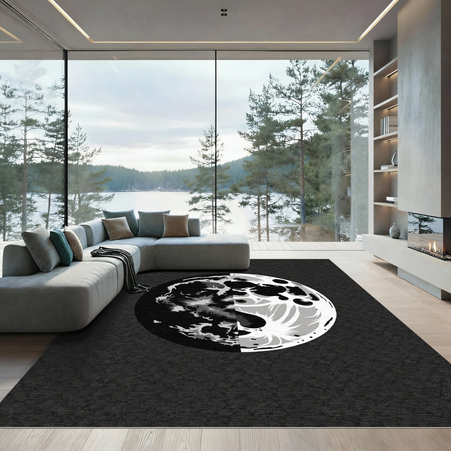 Yin Yang Moon Gray Surface Rug