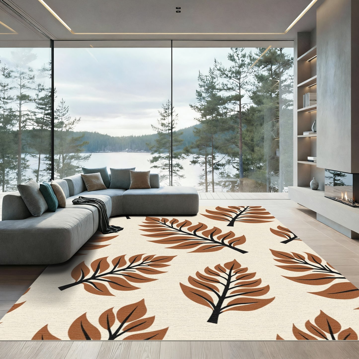 Brown Terra Cotta Leafy Branches Rug