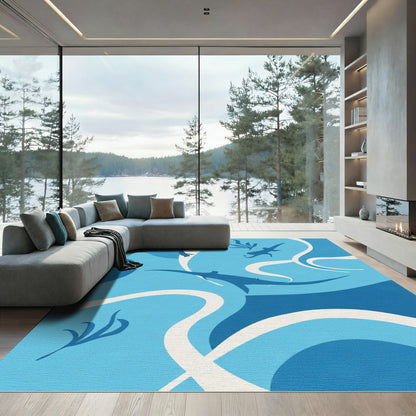 Deep Blue Marine Fauna Waves Rug
