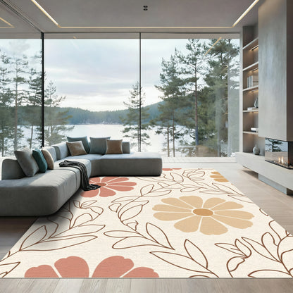 Earthy Pink Mushroom Floral Vine Rug