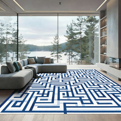 Navy Blue Geometric Labyrinth Rug