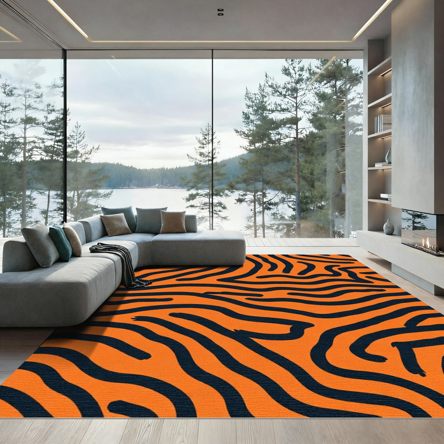 Bold Orange Black Zebra Stripes Rug