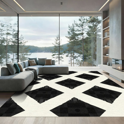 Black Cream Diamond Lattice Rug