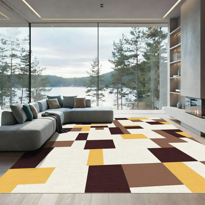 Modern Terra Cotta Geometric Block Rug