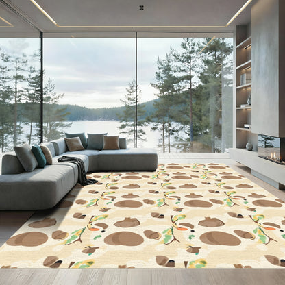 Whimsical Beige Folk Art Garland Rug