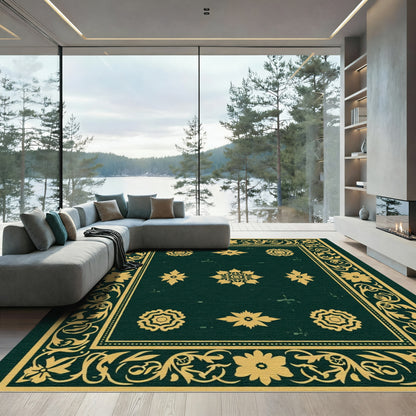 Deep Emerald Floral Medallion Border Rug
