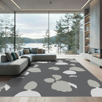 Neutral Gray Abstract Floral Forms Rug