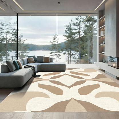 Neutral Curved Petal Mid Century Rug