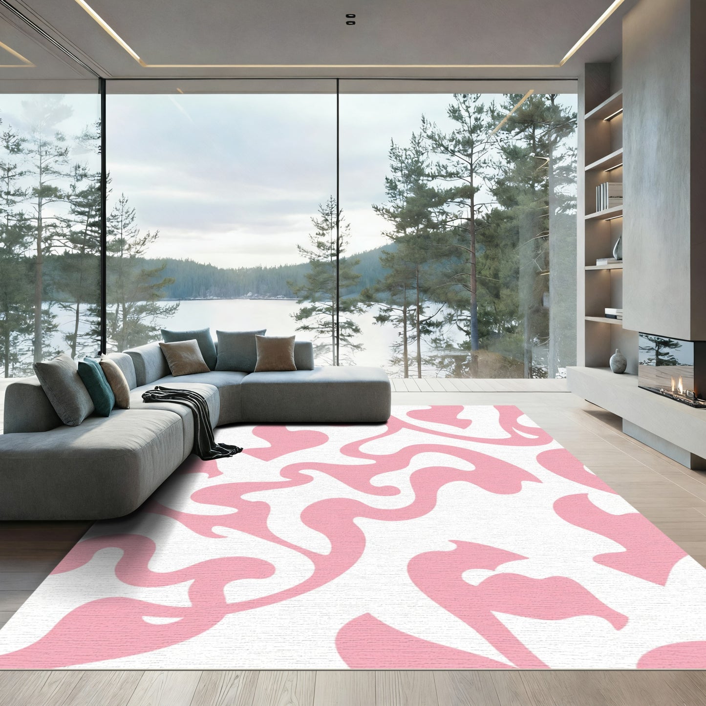 Pastel Pink Swirl Abstract Rug