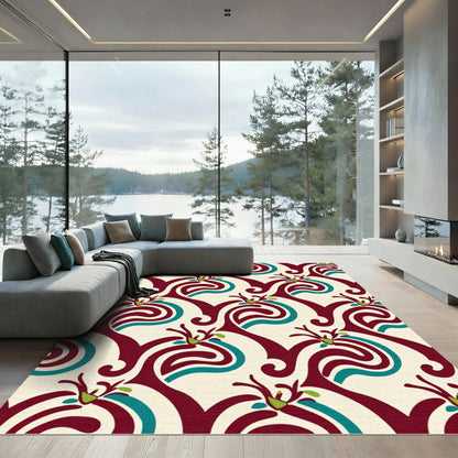 Crimson Teal Swirl Floral Garland Rug
