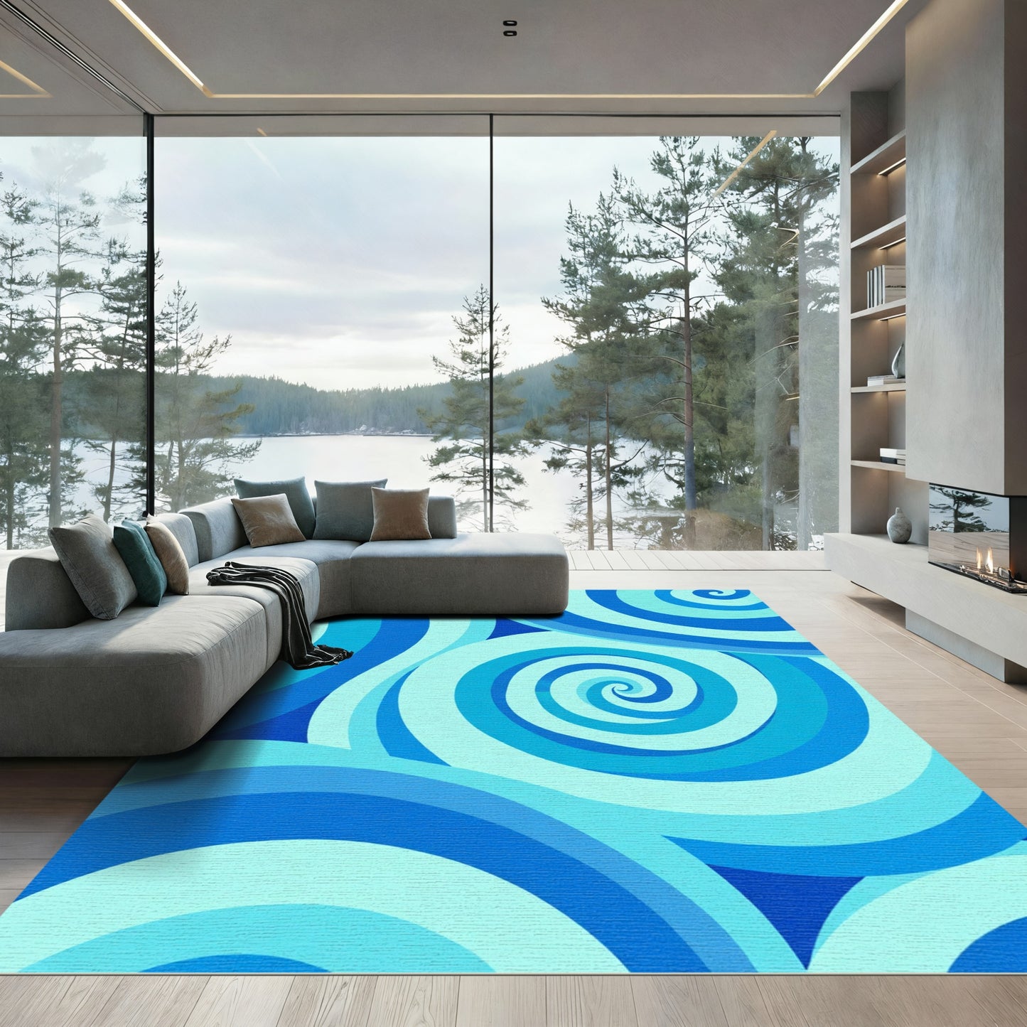 Ocean Swirl Blue Concentric Waves Rug