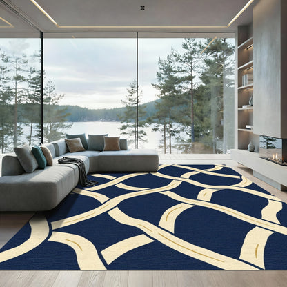 Navy Cream Interlocking Organic Vine Rug