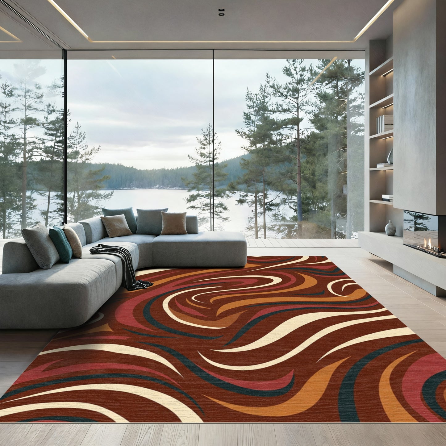 Organic Swirls Ochre Burgundy Rug