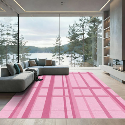 Pink Plaid Intersecting Lines Rug