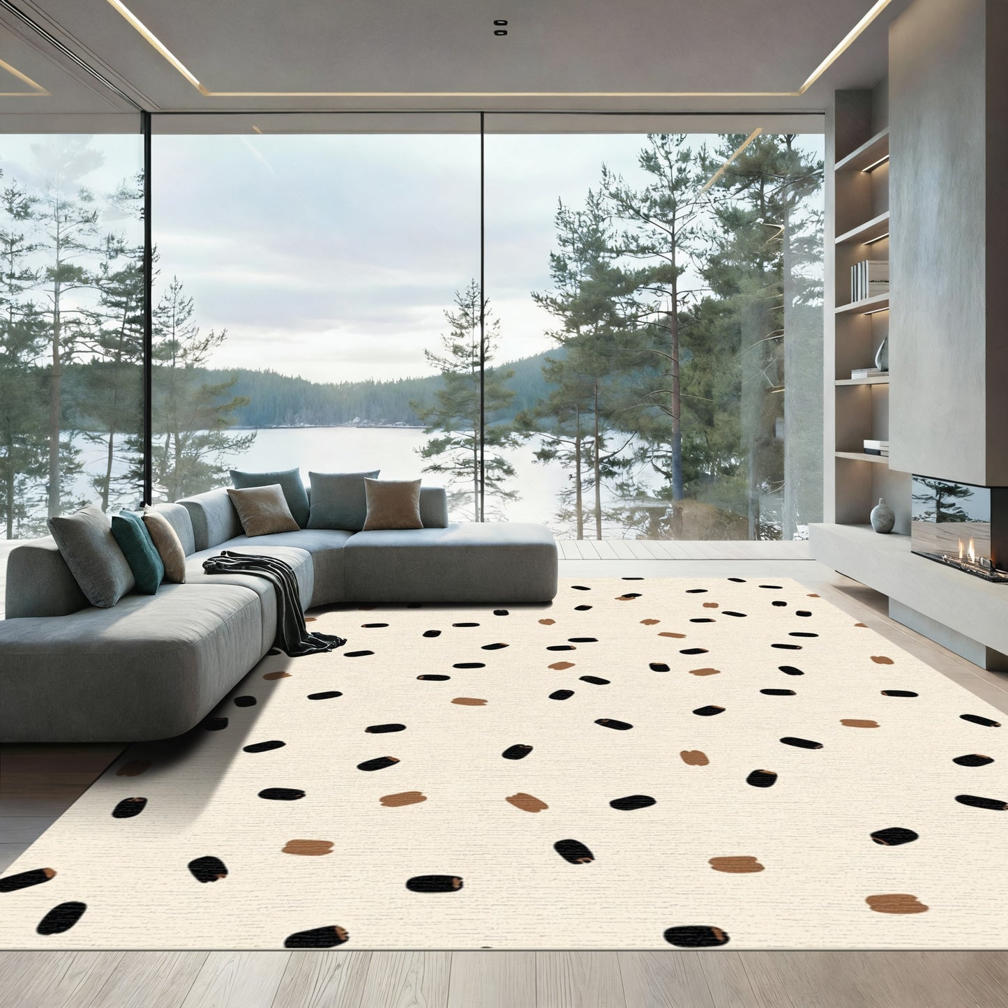 Speckled Black And Brown Abstract Shapes Rug