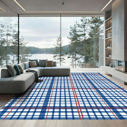 Classic Blue Red Plaid Check Rug